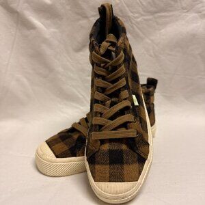 Cariuma OCA High Top Plaid Sneakers - Brown & Black - Size 6.5